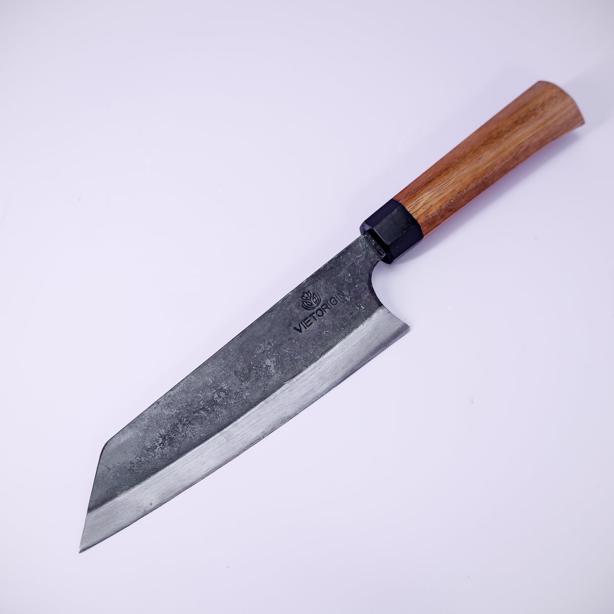 Handmade carbon steel bunka knife with ironwood handle, 170 mm blade