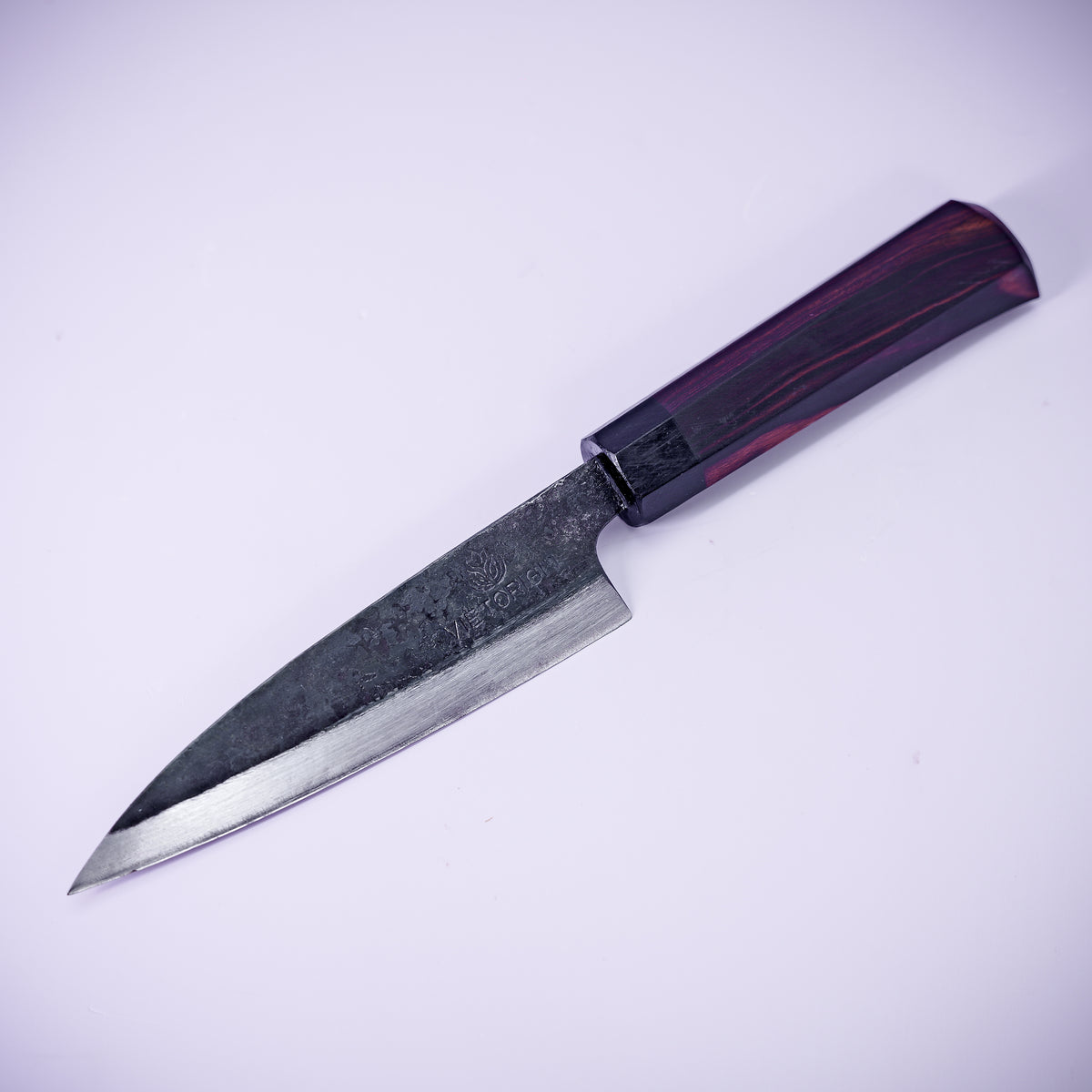 Handmade carbon steel petty knife with ebony handle, 130 mm blade
